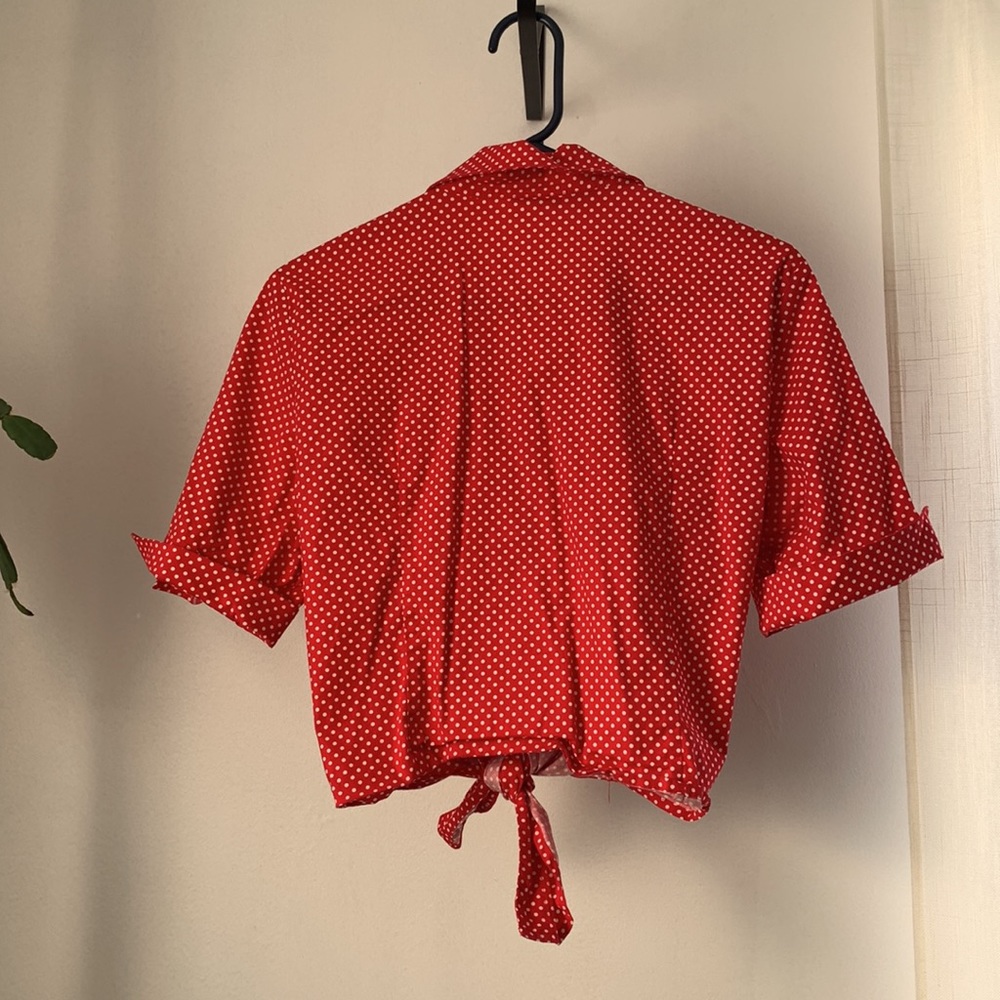 Button Down Polka Dot Cropped Blouse - image 2